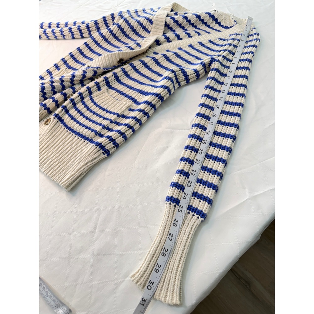 J. Crew Ripplestitch Cardigan Sweater Striped Chunky Knit Preppy Nautical Cozy - Picture 11 of 12